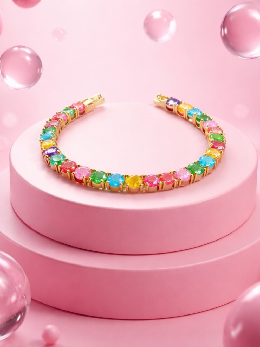 Rainbow "Dressing for Joy" Simulated Opal and Chalcedony Tennis Bracelet - Picture 1 of 7